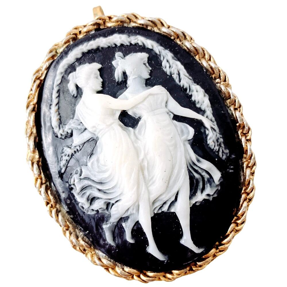 VTG Signed Western Germany Resin Cameo Brooch Pendant Mid Century Classical Rev
